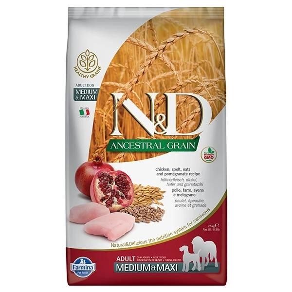 Farmina Natural & Delicious Ancestral Grain Adult Medium/Maxi Con Pollo, Farro, Avena E Melograno